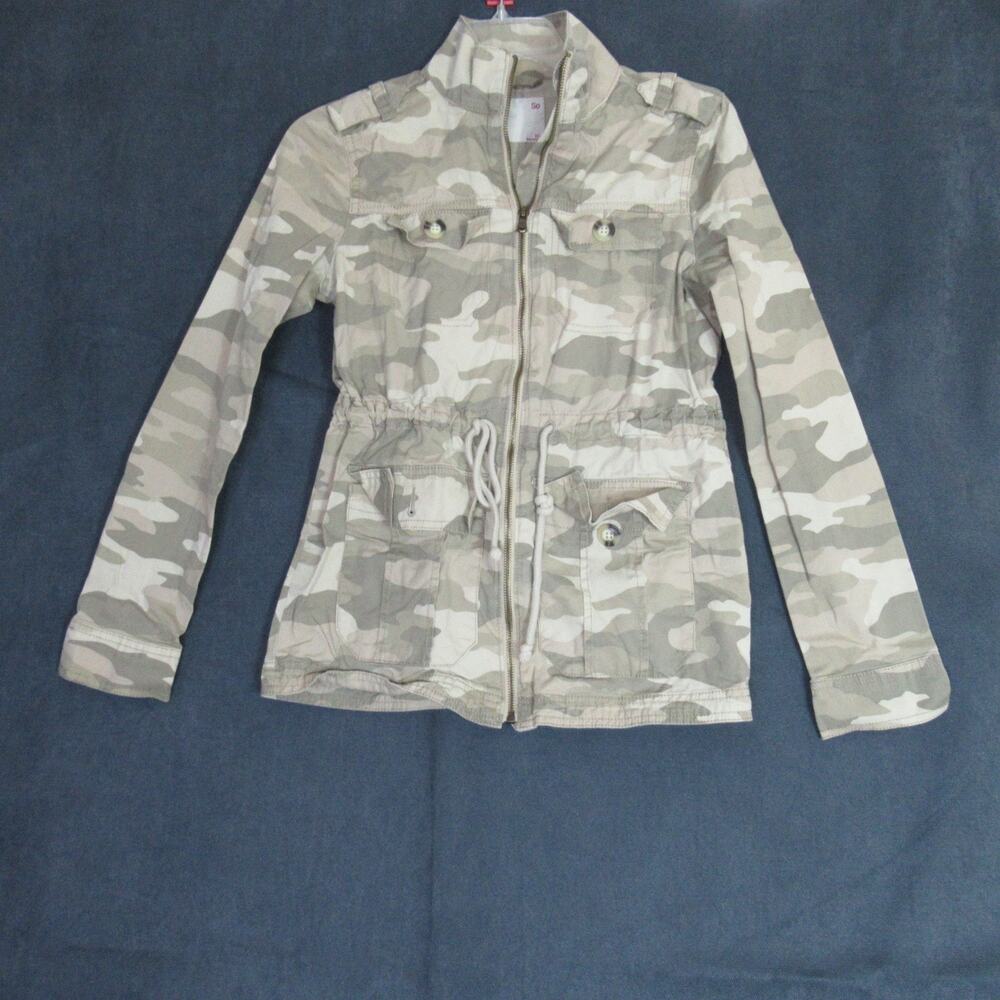 SO Jacket Junior Size XS Tan Camo Long Sleeve Pocket Drawstring Utility Fashion